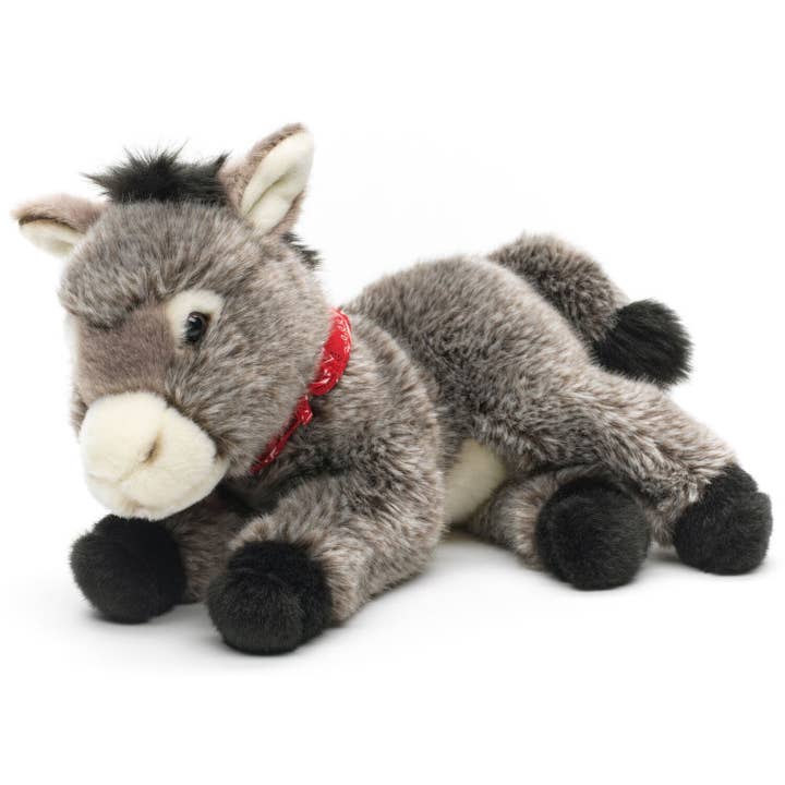 Uni Toys – wholesale Stuffed/plush toy – Kids & baby – Donkey with scarf, lying down - 28cm (length) - cuddly/plush toy