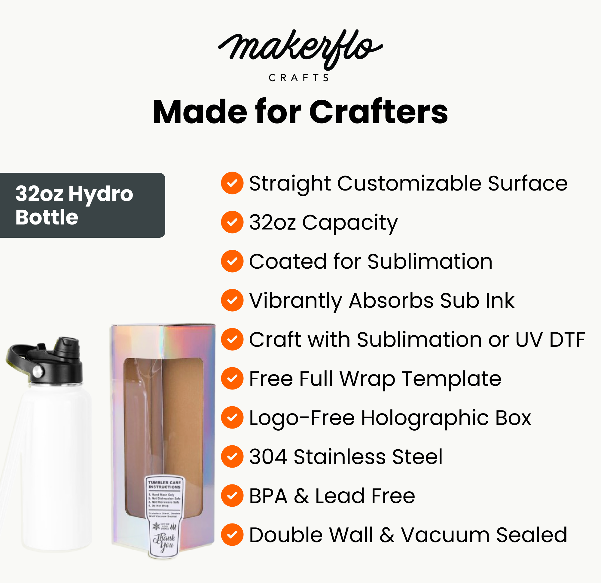 MakerFlo - Vendita all'ingrosso Borracce - Borraccia MakerFlo Hydro da 950 ml per Sublimazione, Ideale per Artigianato10