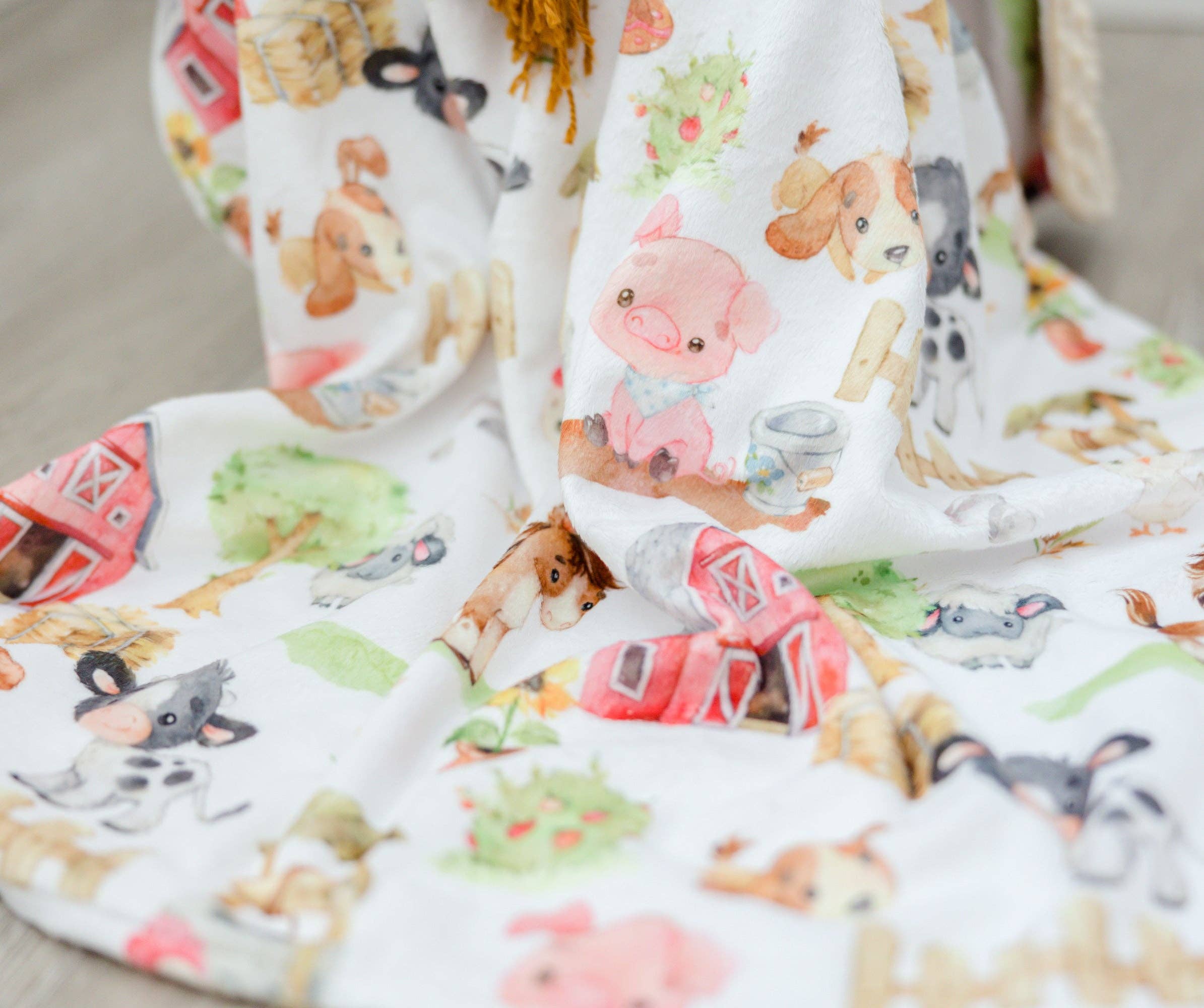 Honey Lemonade- Minky Baby Blankets and Gifts - Wholesale Bedding Blanket - Kids & Baby - Baby & Toddler Minky Blanket - Farm Animals5