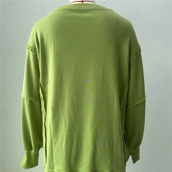 Sheer Trend - Wholesale Sweatshirt – Women's - Solid Color Round Neck Long Sleeve Loose Sweatshirt3