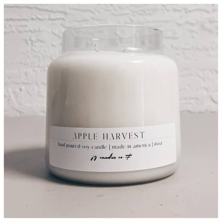 Apple Harvest 16oz Apothecary Soy Candle for wholesale by j&j candles co.