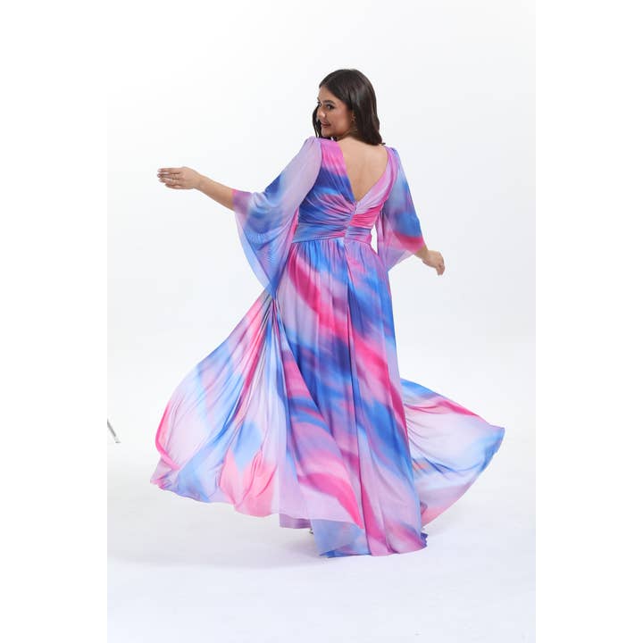 Lucas & Emma - Sarl RJ & co - Wholesale Dress - Women's - Plus size long flared dress with mid-length sleeves 2537-14