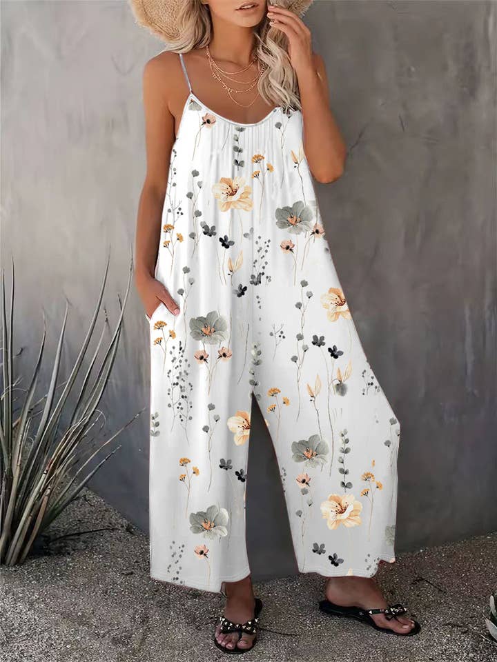 HIDDENBRAND - Wholesale Jumpsuit - Women's - Casual Sleeveless Floral Print Jumpsuit