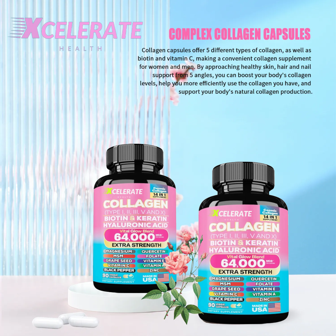 Xcelerate Health - Wholesale Oral Supplement/Vitamin - Collagen with Biotin & Keratin Vital Glow Blend for Healthy Skin and Hair Health All In 1 Supplement3