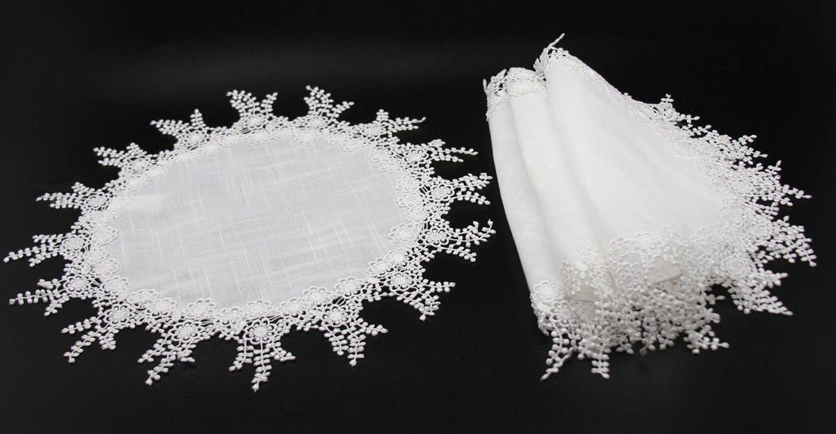 Xia Home Fashions & Manor Luxe – wholesale Placemat – 16" Floral Garden Lace Trim Round Placemats - Set of 42