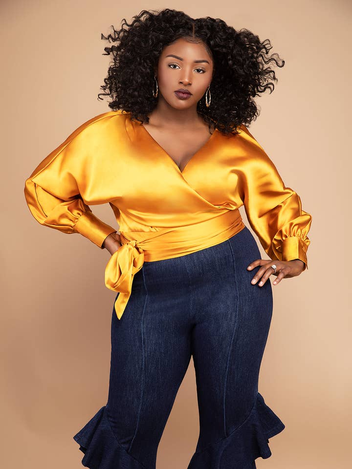 Sophia Honey Satin Wrap Top for wholesale by Nina Cheyenne Apparel