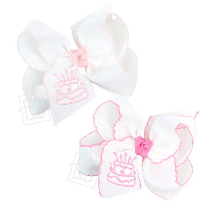 EMBROIDERED CAKE CROCHET EDGE BOWS for wholesale by Beyond Creations, LLC