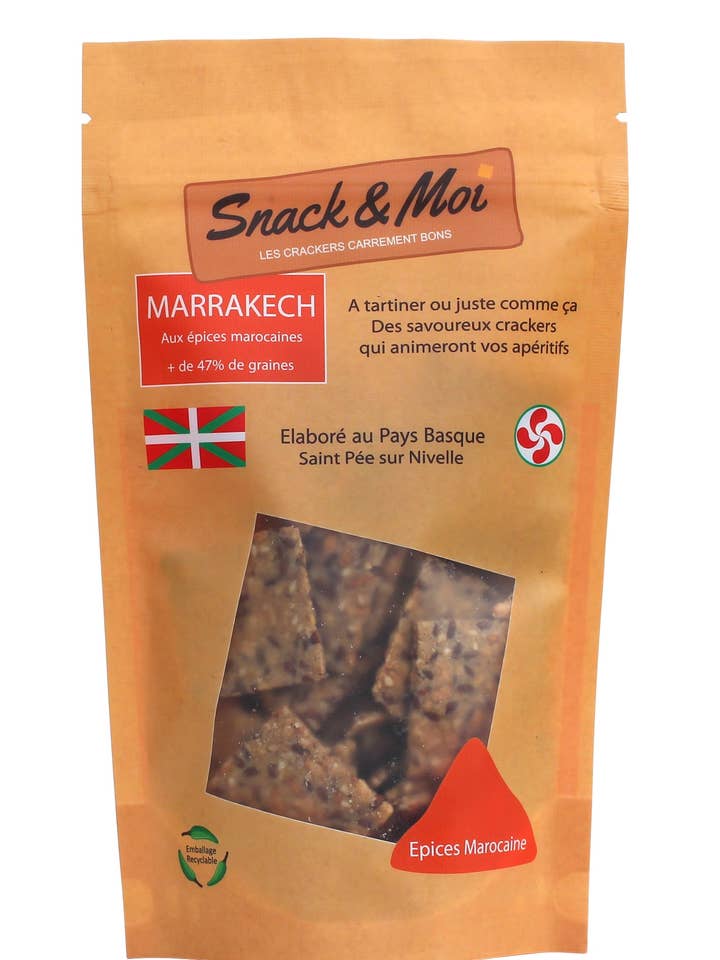 Organic Crackers with Moroccan Spices in 100g Pouch for wholesale by Snack & Moi