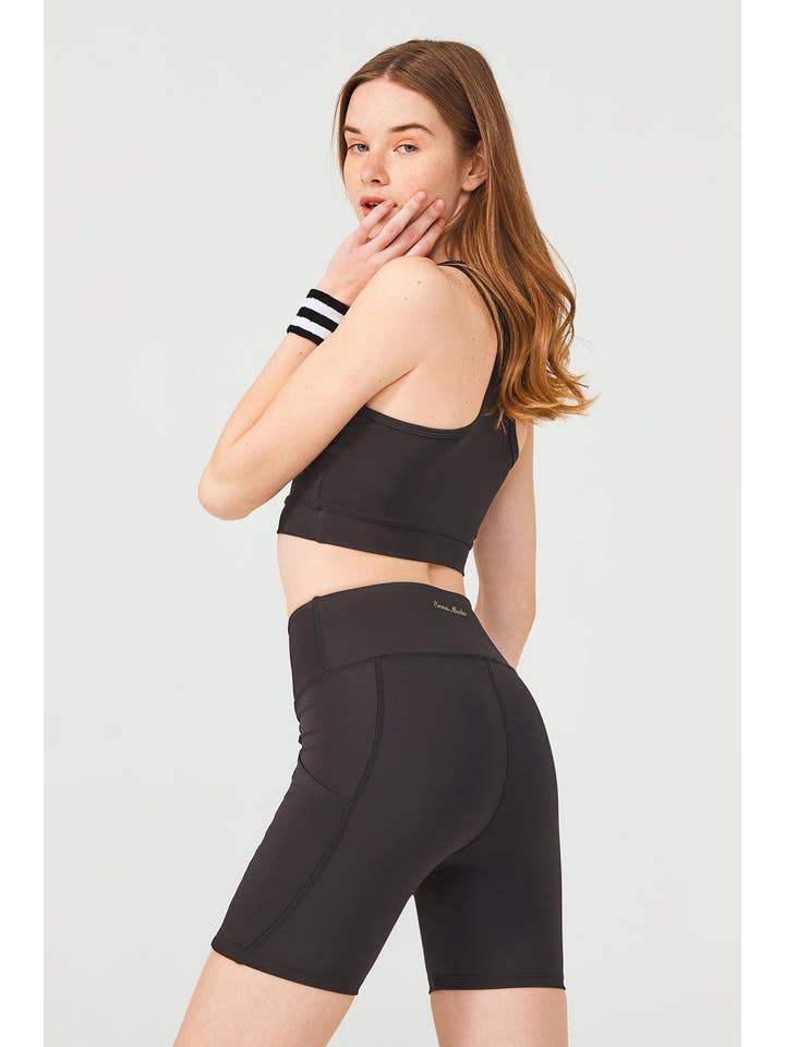 ENNA MODA - Wholesale Athletic Shorts - Women's - HIGH WAISTED SEAMLESS ACTIVEWEAR POCKET SHORTS - BLACK1