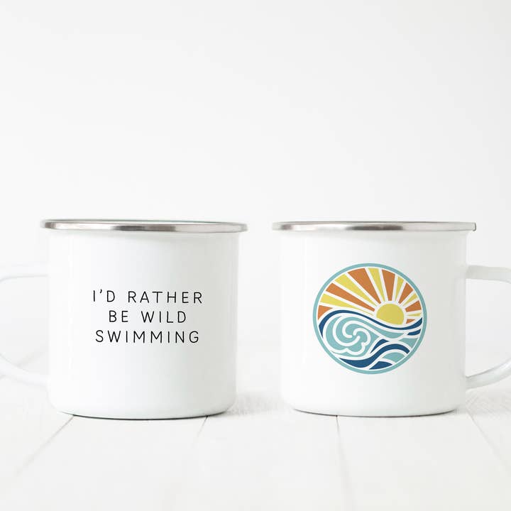 Snappy Crocodile Designs - Wholesale Coffee Mug - I'd Rather Be Wild Swimming Enamel Mug