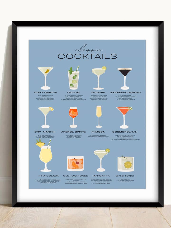 Cocktails Print for wholesale by AwalkonthewildsideUK