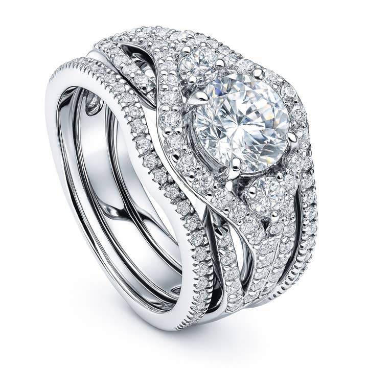 BERRICLE Sterling Sølv 3-Sten CZ Forlovelsesringsæt for engroshandel hos BERRICLE