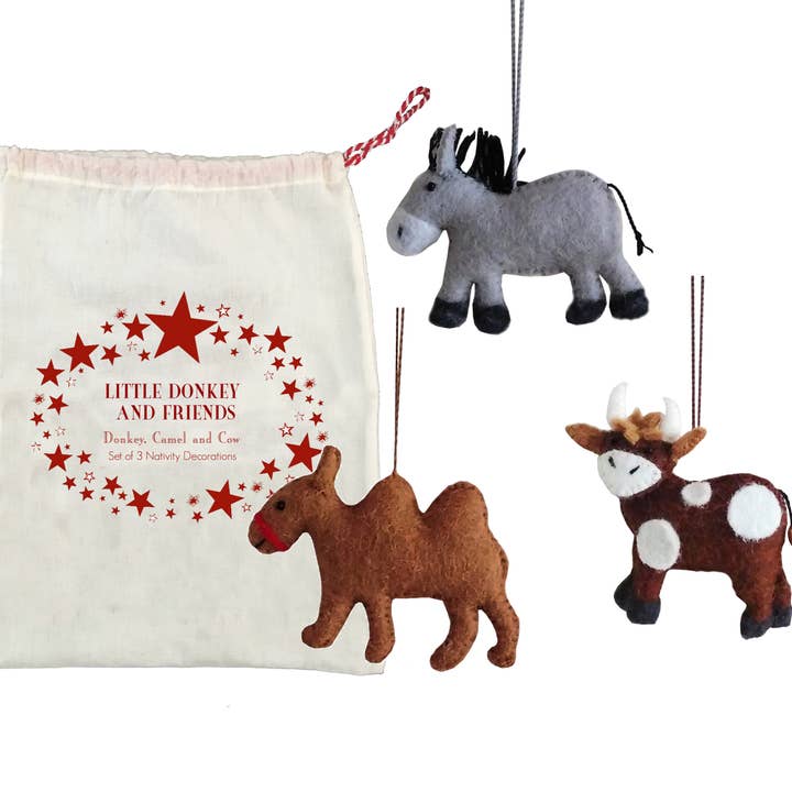 Födelsekyrkan - Åsna, Kamel och Ko Decs - Set om 3 i Väska för wholesale av Fiona Walker England
