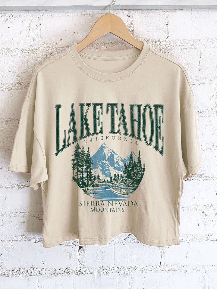 LAKE TAHOE CALIFORNIA GRAPHIC LONG CROP TOP for wholesale by Rustee Clothing