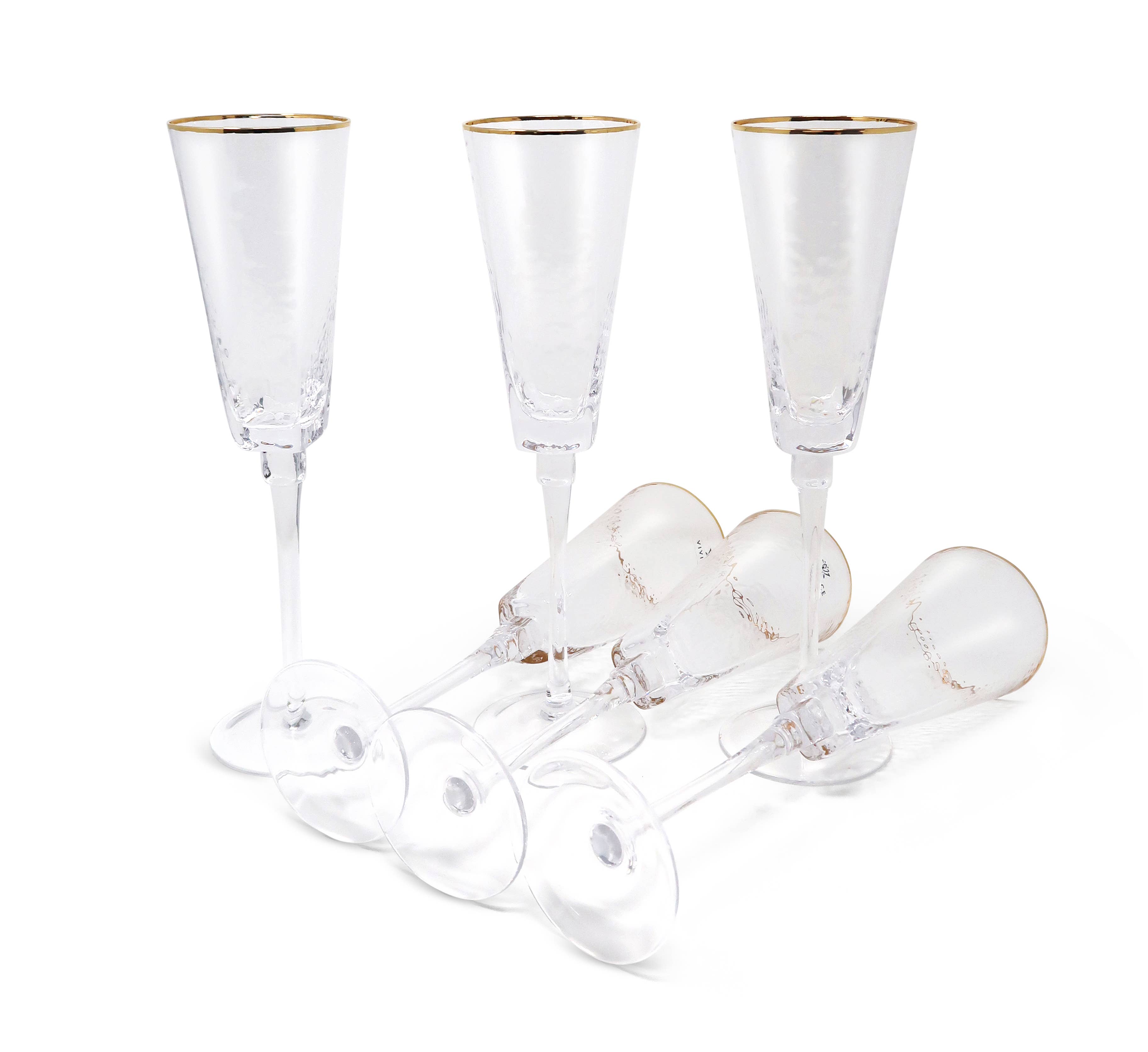 VIVIENCE - Wholesale Cocktail/Liquor Glass - Set of 6 Square Shaped Hammered Glasses with Gold Rim10