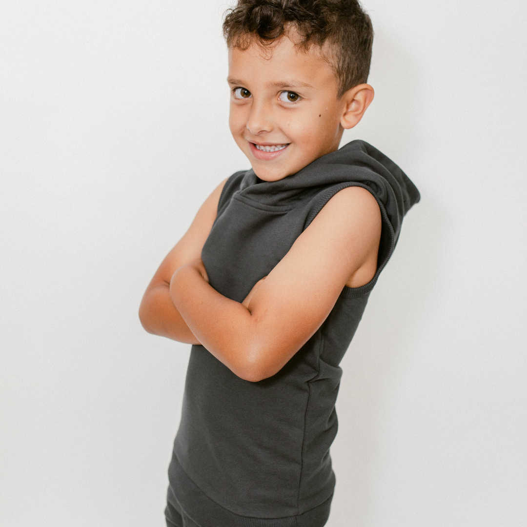 Coconut Pops - Wholesale Hoodie - Kids - Sleeveless Hoodie in Dark Gray1