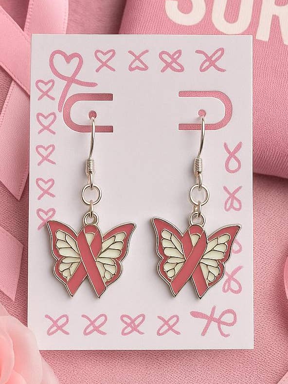Pendientes de Lazo de Mariposa para Apoyo al Cáncer de Mama para venta al por mayor de Bad Apple Designs