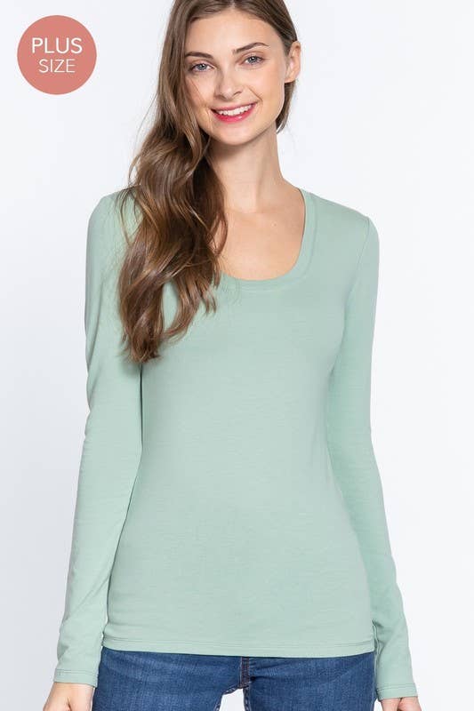 Active Basic | Active USA - Wholesale Knit Top - Women's - [PLUS SIZE] Long Sleeve Scoop Neck Top38