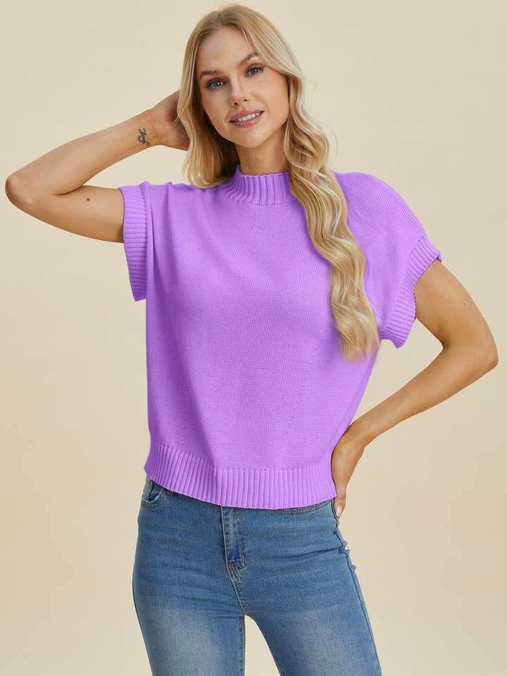 ClassiQ - Wholesale Knit Sweater - Women's - Double Take Full Size Mock Neck Short Sleeve Sweater23