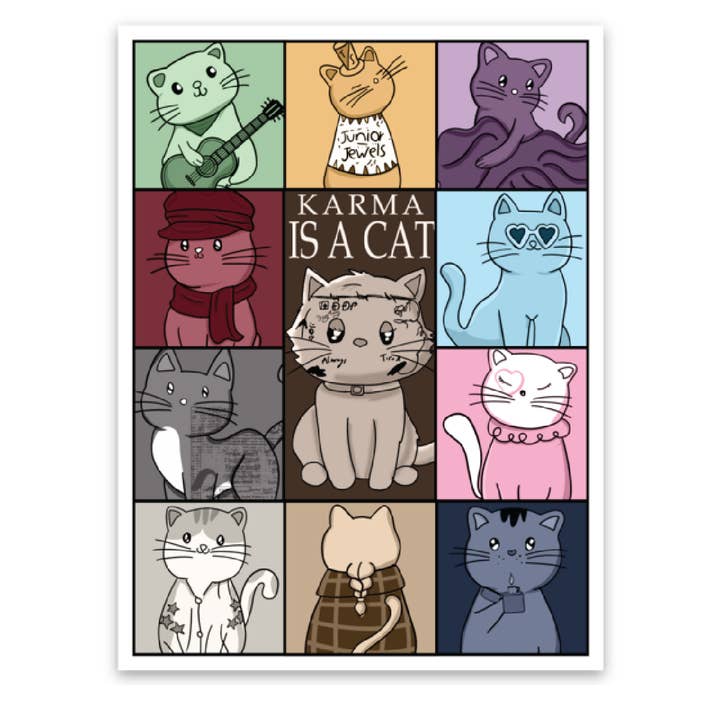 Pegatina troquelada Karma is a Cat para venta al por mayor de June Apothicarie