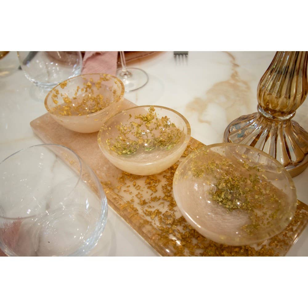 AULICA - Vente Vaisselle d'apéritif - Set apéritif de 3 coupelle sur plateau en résine paillette2