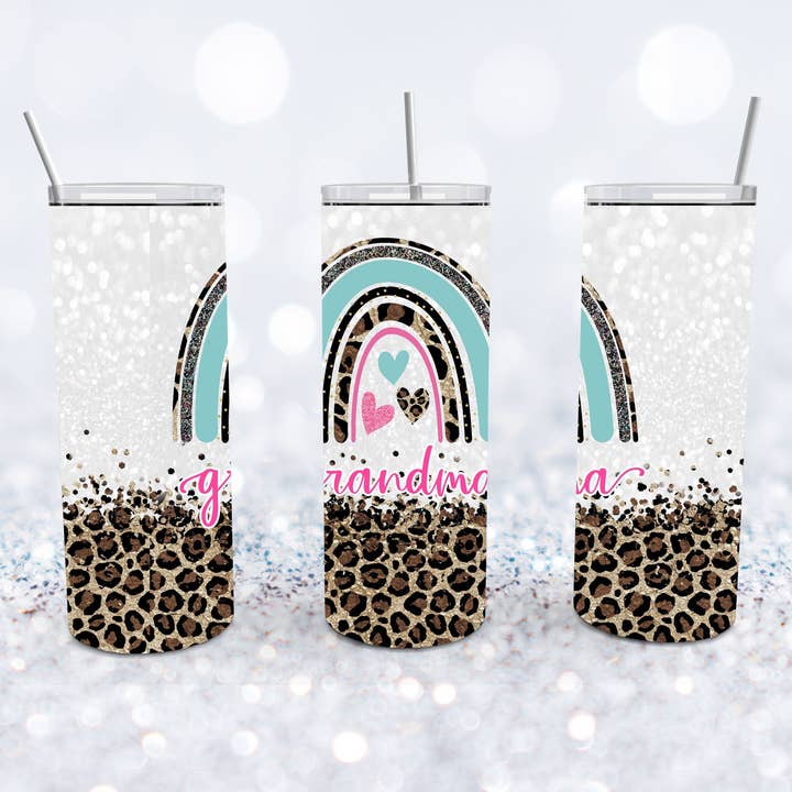 Grandma Leopard Glitter Rainbow Tumbler for wholesale by Beyond Bayside