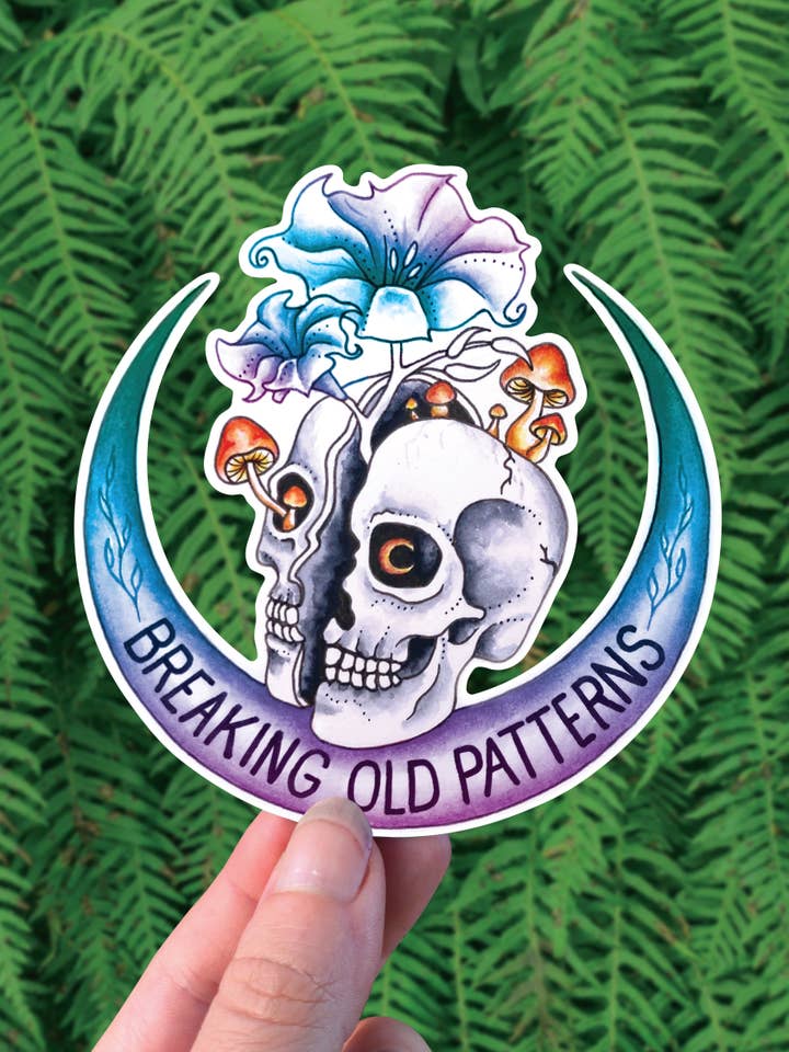 Quebrando Padrões Antigos - Adesivo em Vinil Mushroom Skull Healing por atacado de Crafted from Scratch