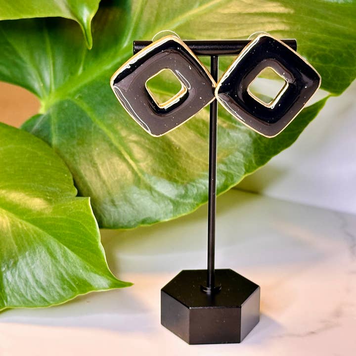 913onCanvas - Wholesale Stud/Post Earrings - Not Too Square: Statement Studs (Black or White)2