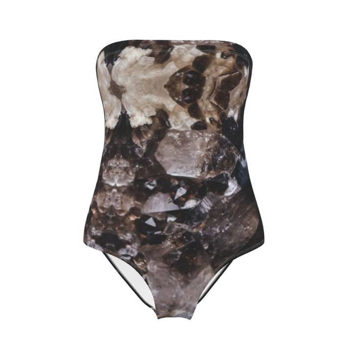 Traje de baño Dreams de licra sin tirantes mate con cristales de cuarzo ahumado para venta al por mayor de MizDragonfly