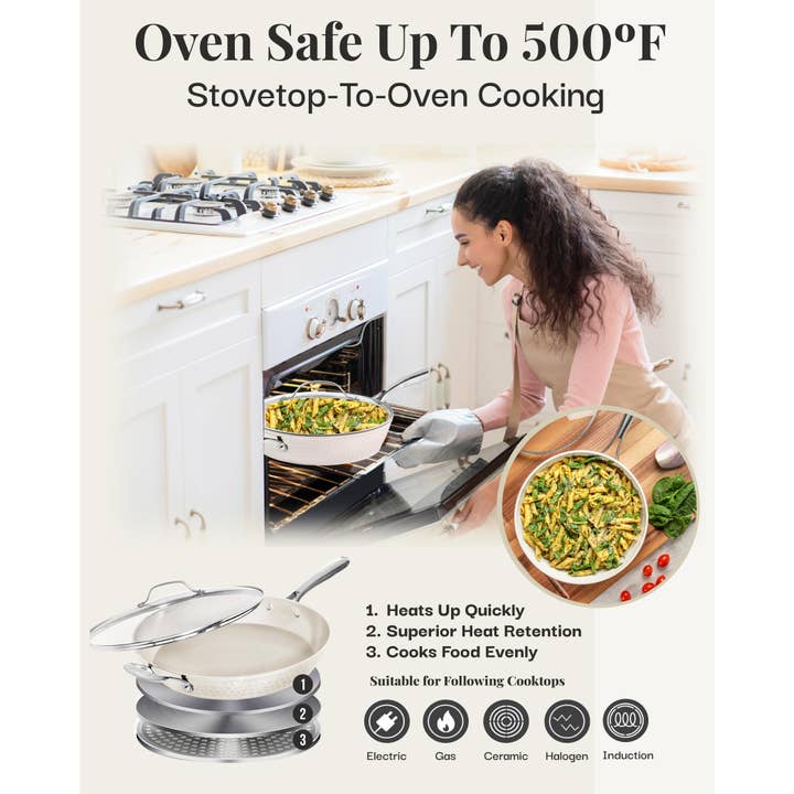 Gotham Steel/Granitestone - Vente Poêles - Poêle à crème martelée Gotham Steel de 14 po (avec couvercle)5