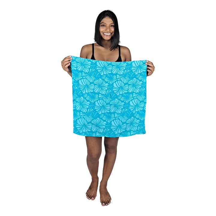 Island Style Clothing Co by Akamai Distribution Ltd - Wholesale Bandana - Women's - Bandana Teal Hibiscus Lightweight Rayon 21 x 21 6
