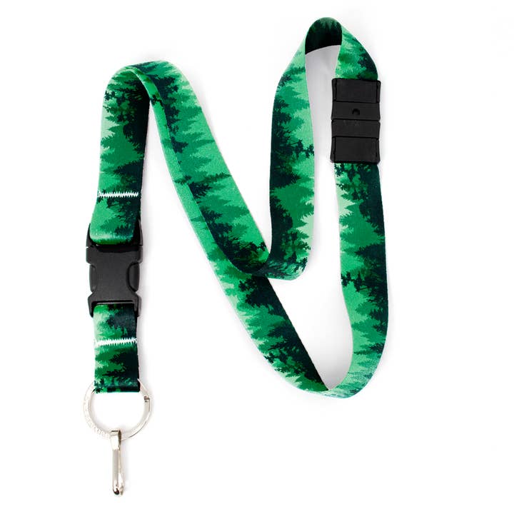 Green Trees Breakaway Lanyard - with Buckle and Flat Ring - Made in the USA for wholesale by Buttonsmith