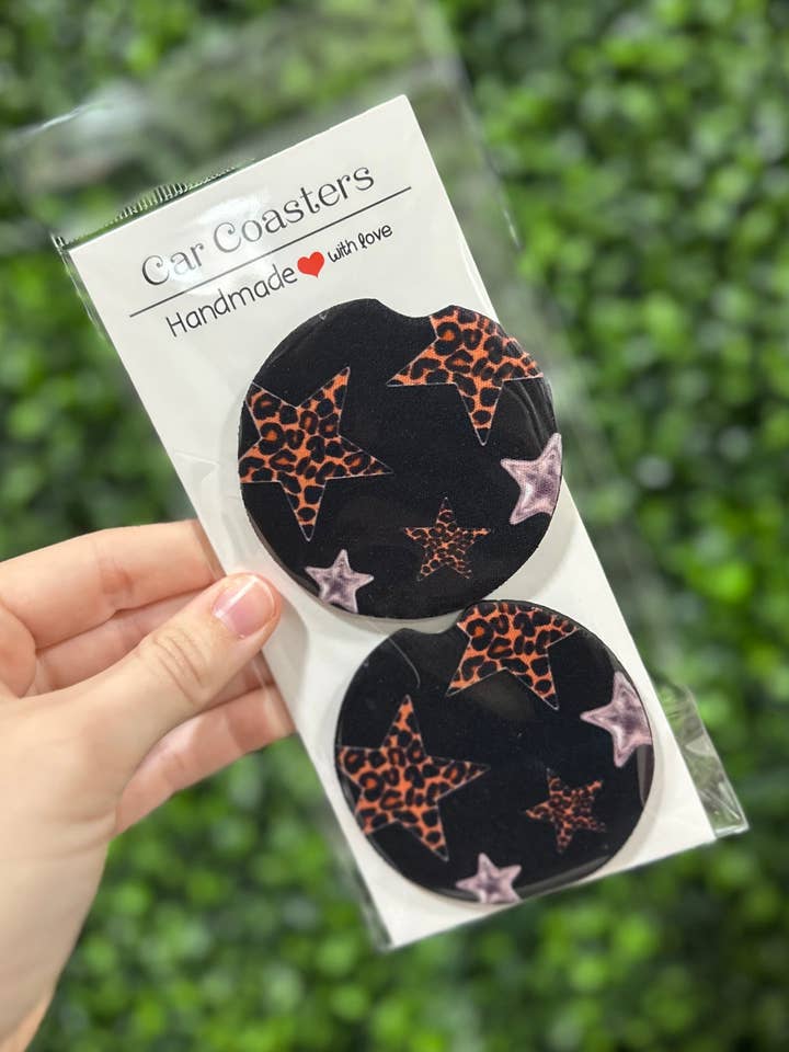 Silver & Leopard Stars Car Coaster for wholesale by SMR Wholesale