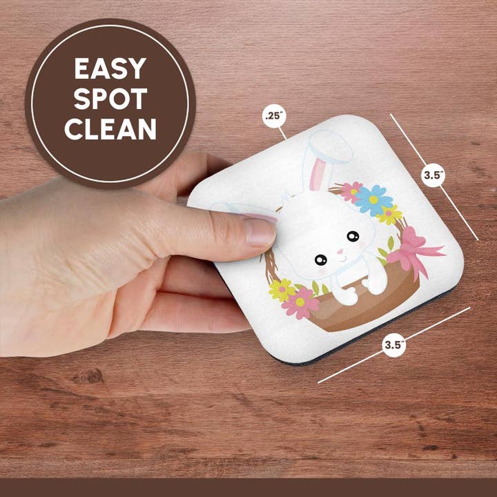 3dRose - Wholesale Coasters - 3dRose, Cute White Easter Bunny In An Easter Basket Illustration, Coaster13