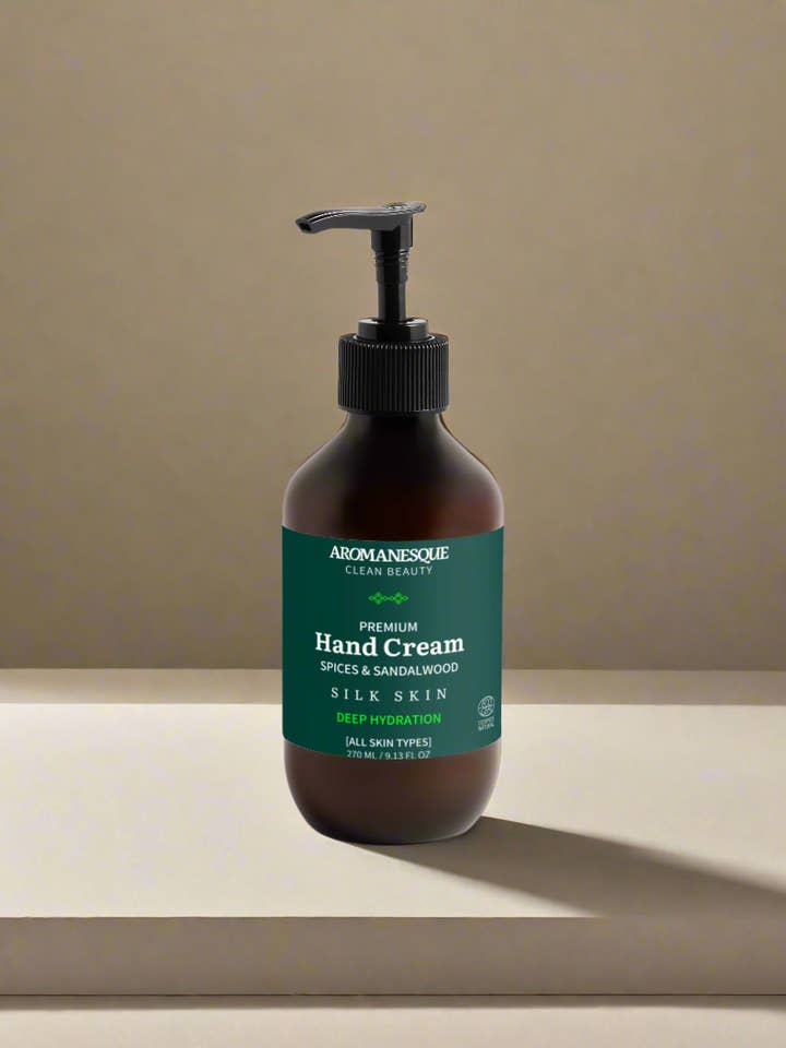 Premium håndcreme med krydderier og sandeltræ - 270 ml for engroshandel hos Aromanesque