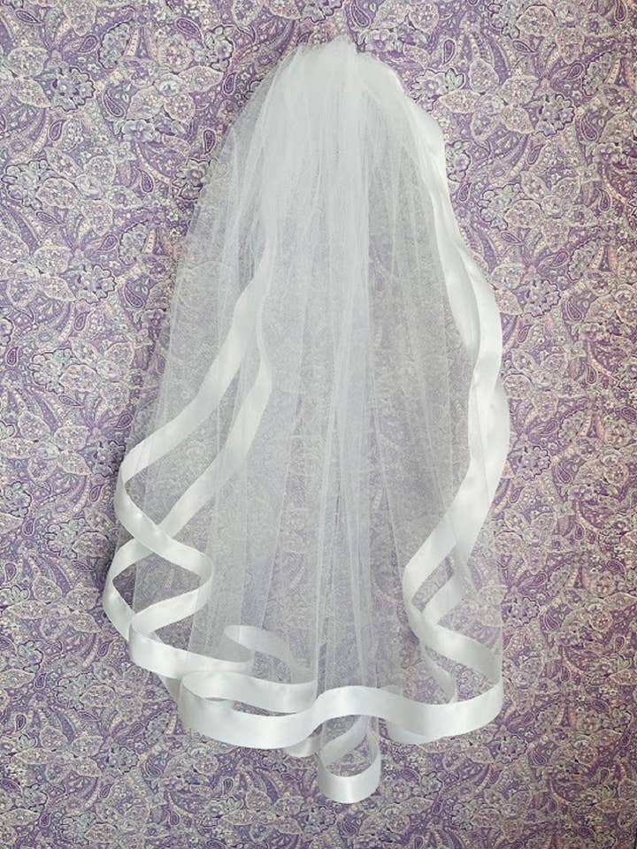 First 1st Communion Veil, White 1" Satin Double Layer for wholesale by Lace and Grace Veils