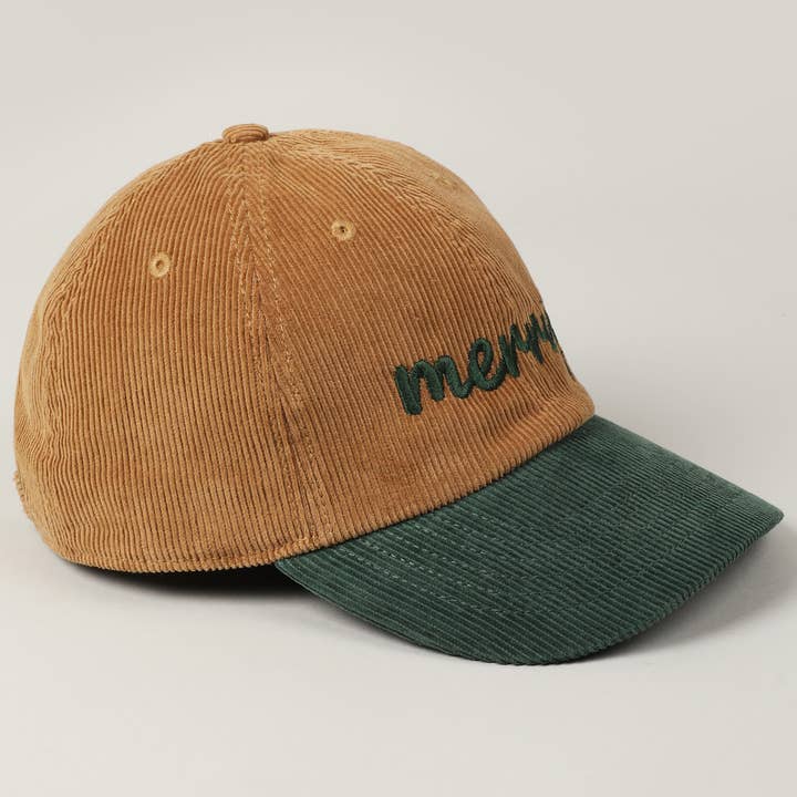 Fashion City - Wholesale Baseball Cap - Unisex - Merry Text Embroidery Two-Tone Corduroy Hat6