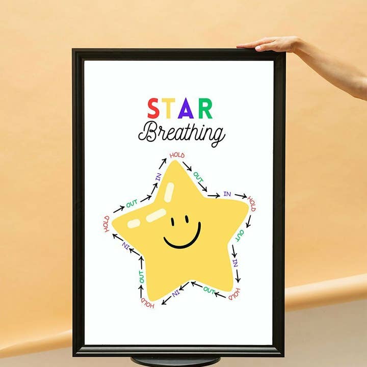 Children's Star Breathing Calming White Background Print for wholesale by Lunabuloona