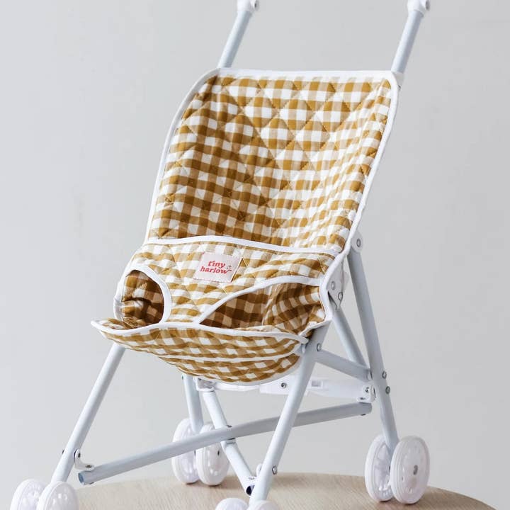 Shine on me Distribution - Wholesale Doll Stroller - Kids - Stroller for doll - Mustard Gingham - Tiny Harlow