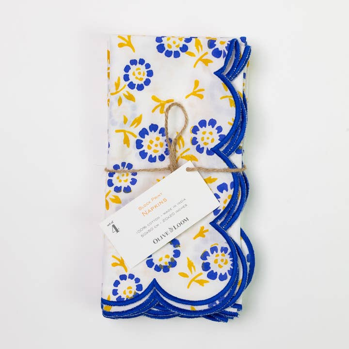 Blokprint Servet met Geschulpte Rand - Set van Vier voor wholesale door Olive & Loom