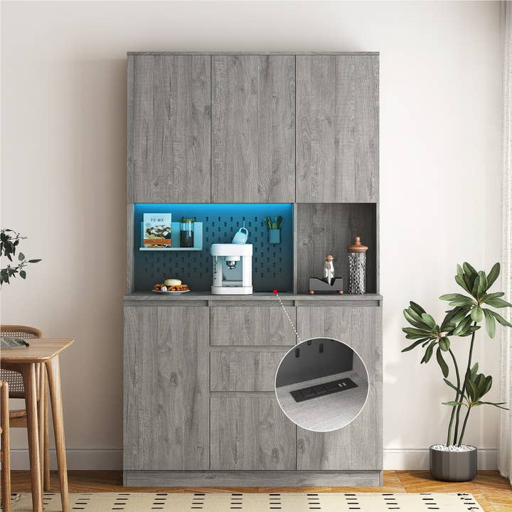 39F Inc. - Wholesale Cabinet - 74" Pantry Cabinet, Charging Station, Microwave Stand
