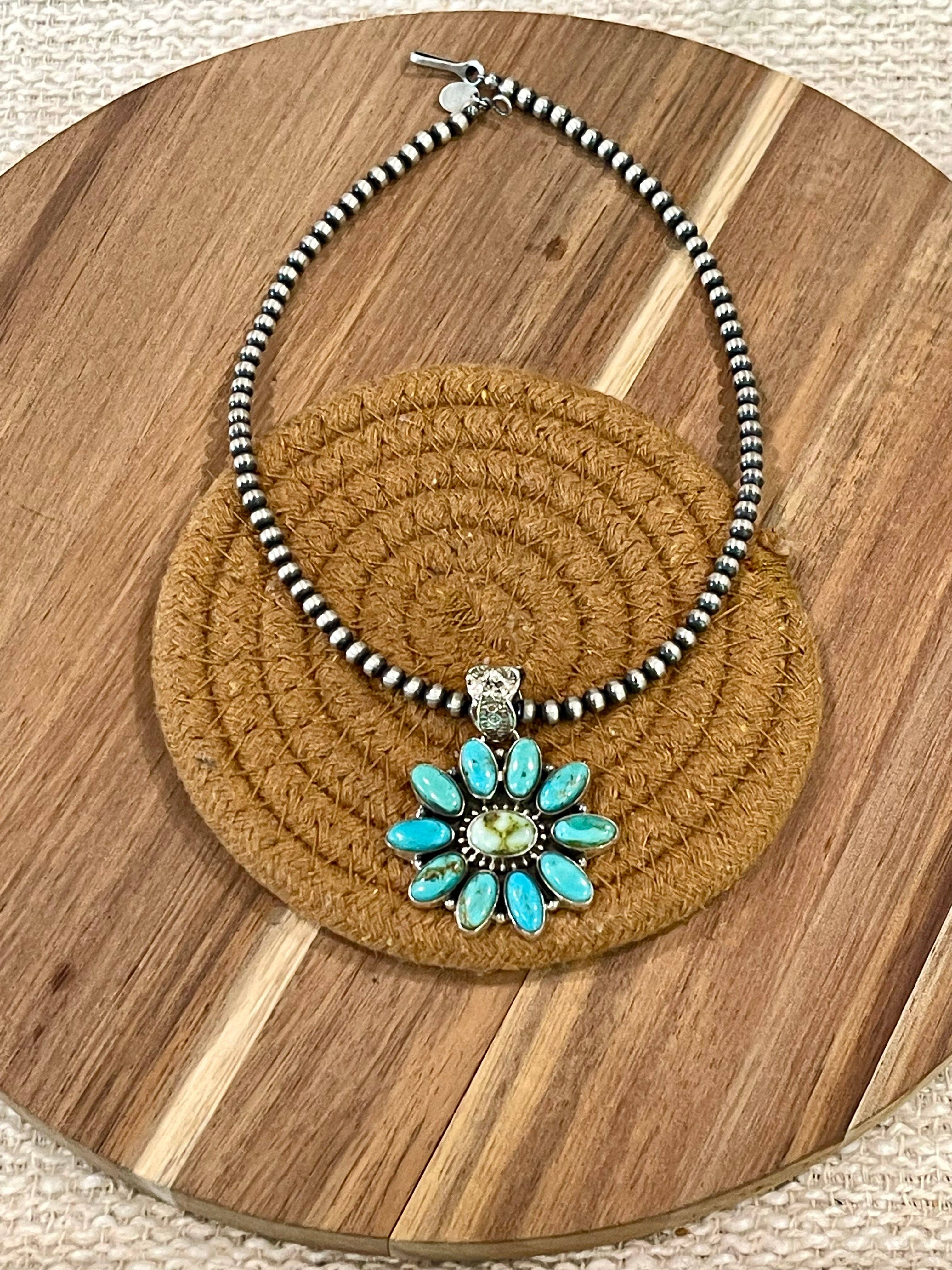 Nizhonitradersllc - Wholesale Individual Charm/Pendant - Handcrafted Sterling Silver, Turquoise & Palomino Cluster Pendant1