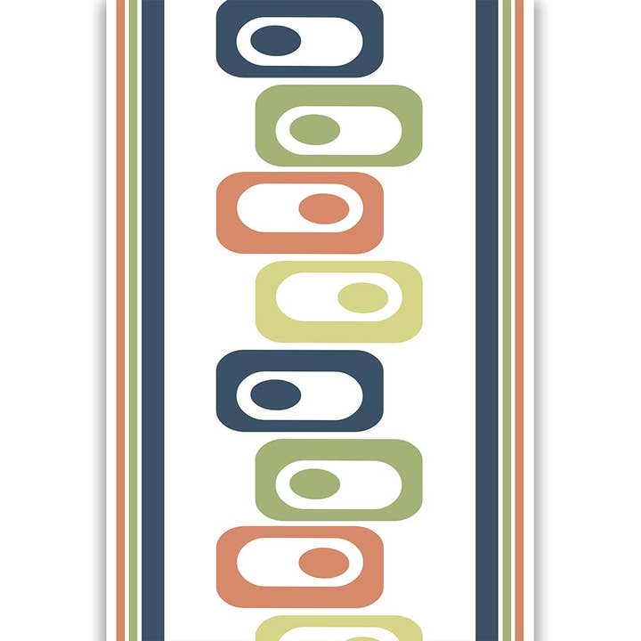 Mod Lounge Paper Company – wholesale Kökshandduk – Circle in Squares Mid Century Modern kökshandduk med trim5