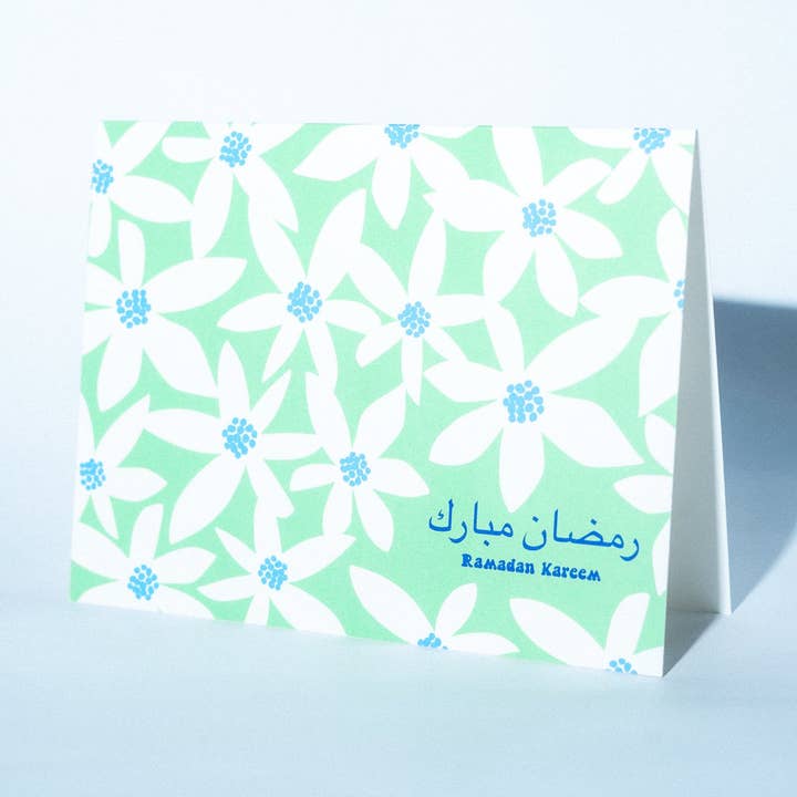 Ramadan Kareem Greeting Card – Blue Blossom Floral for wholesale by The Ramadan Edit