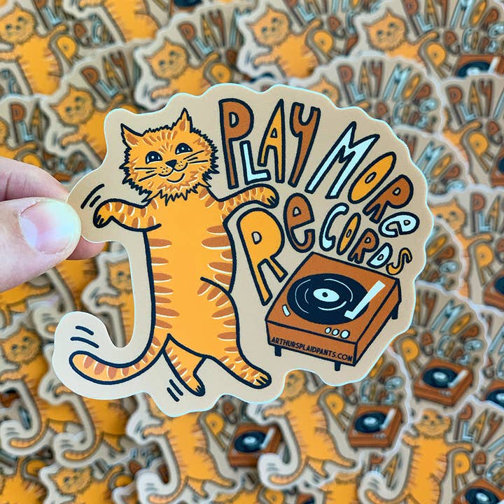 Arthur's Plaid Pants - Wholesale Sticker - Play More Records Cat sticker