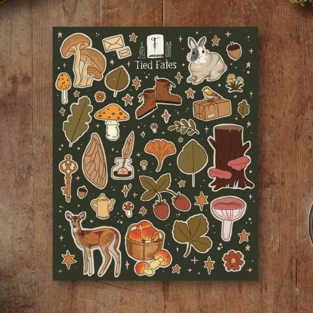 Cozy Woodland Sticker Sheet for wholesale by Tied Fates