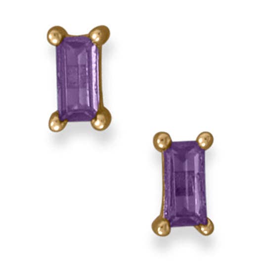 Brincos Púrpura Baguette CZ banhados a ouro de 14 quilates por atacado de Silver Stars Collection