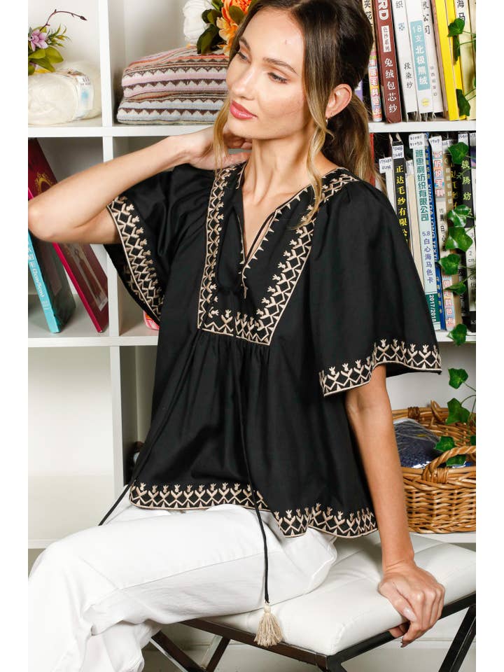 Vine & Love - Vente Chemisier – femme - Blouse blanche brodée à col noué, style bohème11
