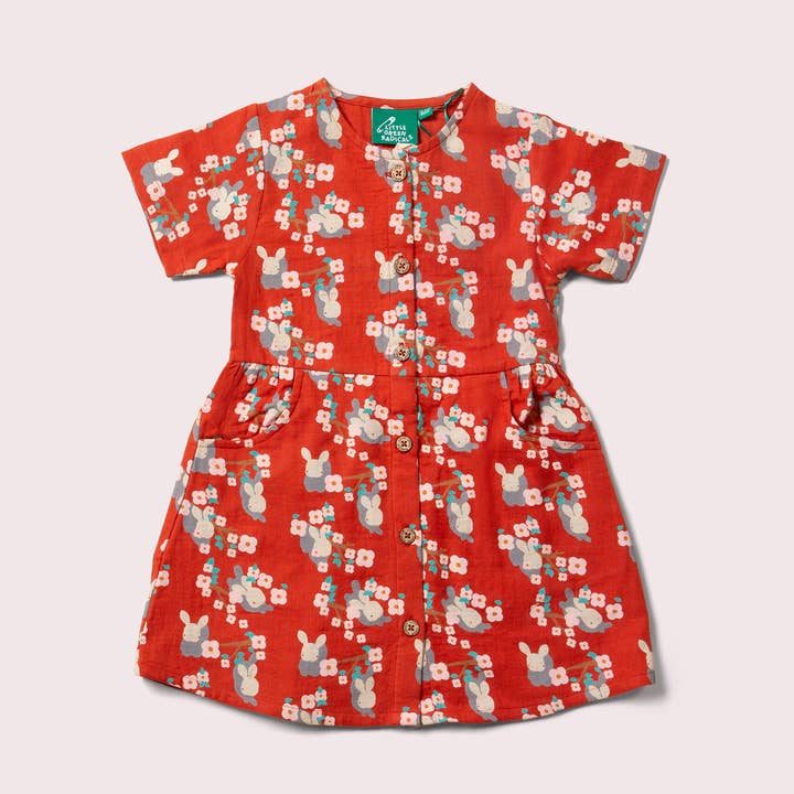 Vestido de Manga Curta com Botão Rabbits por atacado de Little Green Radicals EU