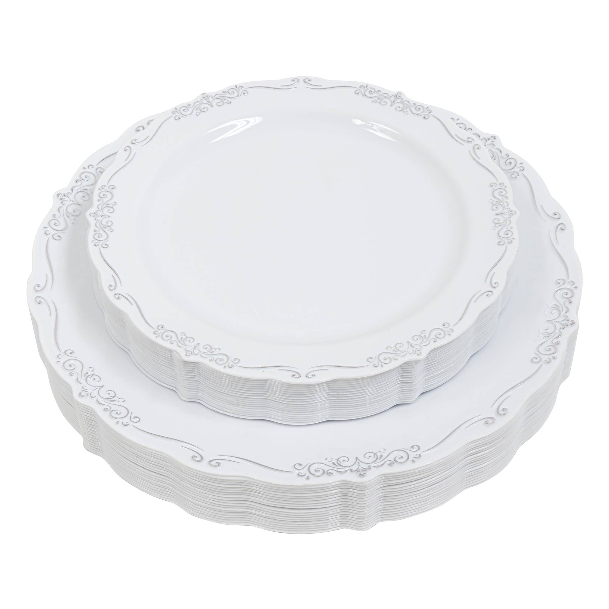 Portofino International Trading, USA - Vente Assiette jetable - Ensemble d'assiettes gaufrées de luxe jetables 40 pièces/ensemble - Argent4